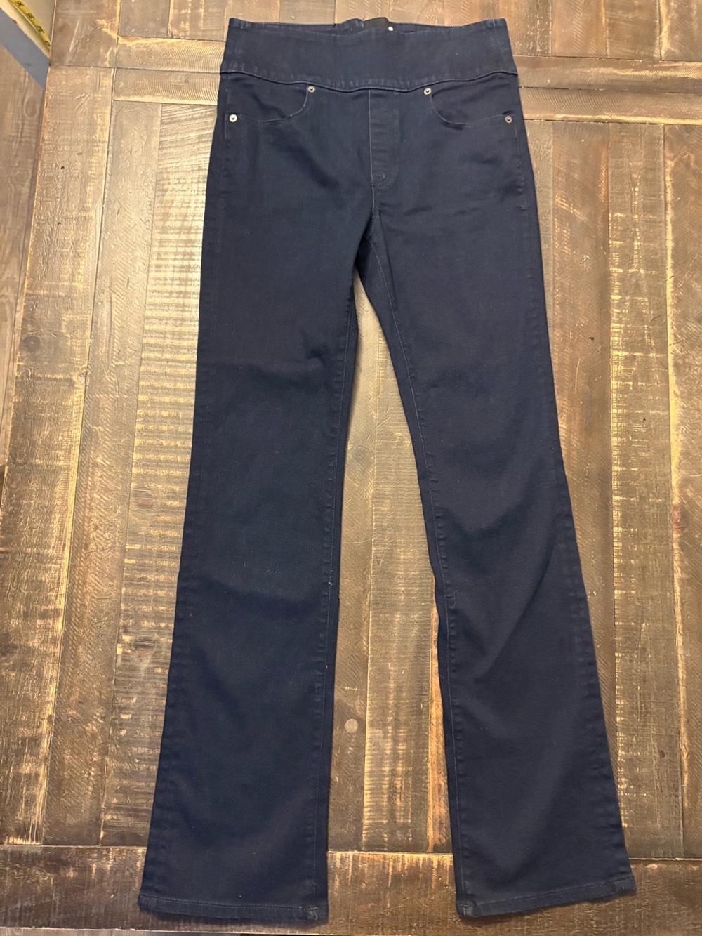 SPANX Signature Waist Slim Boot Jeans Midnight Rinse Zipper Back Elastic Waist